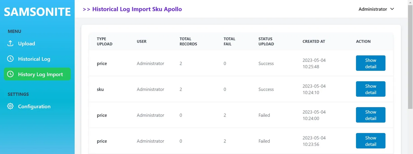 Screenshot of Samsonite (Laravel)
